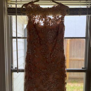Tadashi Shoji Rose Gold Sequin and lace overlay dress